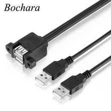 Bochara USB 2,0 Cable de extensión Dual USB macho a hembra doble con Panel con tornillos de montaje de hombre a mujer M/F negro 30cm 50cm 1m 1,5 m 2024 - compra barato