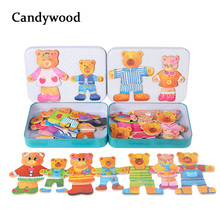 Kids Toys Magnetic Bear Family Dress Jigsaw Puzzle Wooden Puzzles Early Learning Educational Toy for Children Girls Toys 2024 - buy cheap