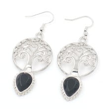 FYJS Unique Silver Plated Tree of Life  Water Drop Earrings Black Agates Temperament Jewelry 2024 - buy cheap