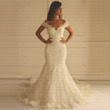 2019 Luxurious Off the Shoulder Long Train Mermaid Wedding Dress Quality Custom-made Plus Size Bride Wedding Gown 2024 - buy cheap