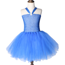 Vestido de tutú para niña, tutú de color azul real liso hasta la rodilla, vestido de princesa para fiesta de cumpleaños, disfraces de chicas, ropa para niños de 2 a 12 años 2024 - compra barato