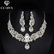 Water drop austrian crystal with shine zirconia necklace earring sets for women bridal's wedding party fashion jewelry D021 2024 - buy cheap