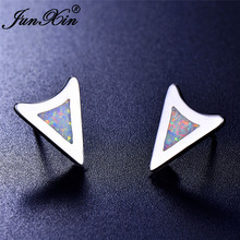 JUNXIN White Blue Fire Opal Earrings For Women Men Silver Color Triangle Stud Earrings Female Male Wedding Studs 2024 - buy cheap