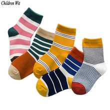 2018 Autumn Winter New Children Socks Cotton Stripes Colors Korean Fashion 1-12 Year Children Boys Socks For Girls 5 Pairs 2024 - buy cheap