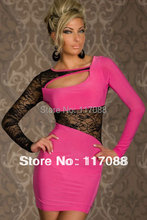 Frete grátis novo vestido fashion rosa e preto renda vestido de retalhos sensual vestido feminino para clube 2024 - compre barato