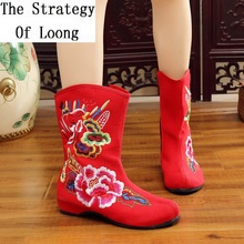 Bota feminina estilo chinês, calçado feminino estilo retrô bordado 2024 - compre barato