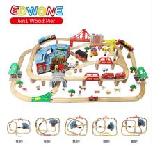 EDWONE-Juego de vías de tren eléctrico magnético para niños, 6 en 1, 168 Uds., ranura para vías de ferrocarril de madera, bricolaje, compatible con Brio, regalos 2024 - compra barato