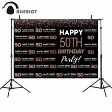 Allenjoy-Fondo de fotografía con logotipo, telón de fondo de fiesta de cumpleaños de 50 °, sesión fotográfica personalizada, fotomatón, color rosa, dorado y negro 2024 - compra barato