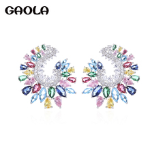 GAOLA Elegant Romatic Statement Micro-inserts Multicolor Cubic Zirconia Big Stud Earrings Wedding Jewelry GLE6506L 2024 - buy cheap