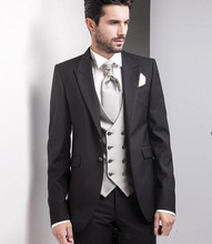 Classic Design Black Groom Tuxedos Peak Lapel Two Button Groomsmen Mens Suit Tuxedos Excellent Man Suit(Jacket+Pants+Vest+Tie) 2024 - buy cheap