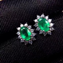 Natural emerald earring Free shipping Real original emerald 925 sterling silver Gem 4*6mm 2pcs 2024 - buy cheap
