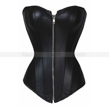 Sexy Black Faux Leather Zip Corset Top Punk Bustier Biker Costume S M L XL 2XL 3XL 4XL 5XL 6XL 2024 - buy cheap