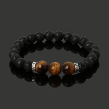 New Arrival! Natural Black Lava Stone Bracelets 3 Reiki Chakra Healing Balance Beads Bracelet for Men Women Stretch Yoga Jewelry 2024 - buy cheap