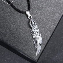 Rinhoo fashion women men vintage necklace stainless steel jewelry silver color feather pendant necklaces Men Daily Accessories 2024 - buy cheap