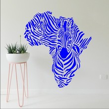 Silueta de mapa de África, Mural de pared creativo especial de cebra, etiqueta de la pared de animales, vinilo extraíble, papel tapiz decorativo para el hogar, Y-873 2024 - compra barato