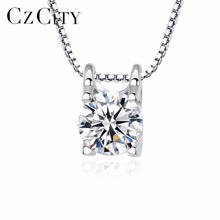 CZCITY Classic Style 1 Carat Single Cubic Zirconia Genuine 925 Sterling Silver Pendant Exquisite Shinning CZ Pendant Necklace 2024 - buy cheap