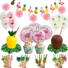 Flamingo fiesta rosa Flamingo decoración placas Banner paja Hawaii fiesta Luau cumpleaños boda fiesta Tropical decoración globos 2024 - compra barato