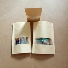 Bolsas de papel kraft marrón con cierre de cremallera para alimentos, bolsas de embalaje resellables de 16x26 + 4cm con ventana transparente, para té, nueces y café, 1000 Uds. 2024 - compra barato