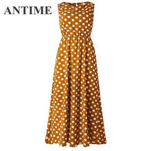 ANTIME Polka Dot Long Elegant Dress Spring Summer O Neck Sleeveless A Line Casual Women Beach Maxi New Yellow Dresses Boho 2024 - buy cheap