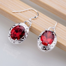 Pendientes Chapado en plata, joyería plateada, piedra roja REDONDA/ceaakvha dviammpa LQ-E025 2024 - compra barato