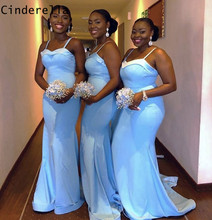 Cinderella Light Sky Blue Sweetheart Spaghetti Straps Court Train Satin Mermaid Bridesmaid Dresses Sexy Mermaid Bridesmaid Gowns 2024 - buy cheap
