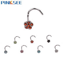 Fashion Stainless Steel Plum Crystal Rhinestone Nose Studs Hooks Bar Pin Nostril Nose Rings Body Piercing Jewelry For Women 2024 - buy cheap