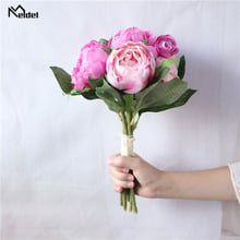 Meldel Bridal Wedding Bouquet Artificial Silk Rose Peony Flowers Pink White Bridesmaid Bouquet Home Marriage Wedding Accessories 2024 - buy cheap