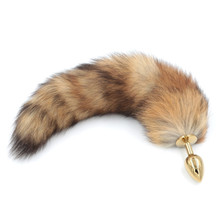 Red Fox Tail Butt Anal plug 35cm long Real Fox tails Golden Metal Anal Sex Toy 2.8*7.5cm Drop shipping 2024 - buy cheap