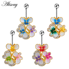 Alisouy 1pc Cute Enamel Butterfly Belly Button Ring Stainless Steel navel Body Jewelry Piercings Navel Rings Girls Ombligo 2024 - buy cheap