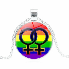 2019 LGBT Gay Pride Girl Symbol Rainbow  Pendants Necklaces Real Love Round Glass Necklace Men Jewelry Fashion 2024 - buy cheap