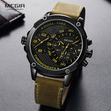 MEGIR-Reloj de pulsera deportivo de cuarzo para hombre, cronógrafo con doble horario, de cuero, militar, creativo 2024 - compra barato