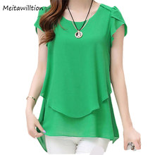 Plus Size 5xl Women Tops 2022 Spring Short Sleeve Female Green Blouse Shirts Summer Ladies Casual O Neck Chiffon Blouses 2024 - buy cheap