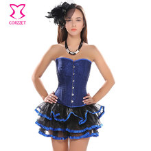 Corsé de malla gótico azul Steampunk, corsés corpiño Sexy para Mujer, Corselet de gotique para Mujer 2024 - compra barato