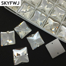 Cristal transparente cuadrado para coser diamantes de imitación, 2 agujeros, costura de cristal para vestido DIY, 8mm, 10mm, 12mm, 14mm, 16mm, 22mm 2024 - compra barato