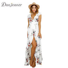 Danjeaner New Floral Print Chiffon Long Dresses Women Strap V-neck Split Beach Summer Dress Sexy Elegant Slim Fit Maxi vestidos 2024 - buy cheap