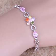 Pulseira floral de corrente banhada a prata, bracelete multicolorido brilhante de 6.5 - 7.5 polegadas s0638 2024 - compre barato