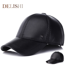 New fashion autumn and winter thick warm baseball cap leather cap with ear men's all-match hat dad's cap 2024 - buy cheap