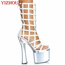 Fashion women's cut-outs side zipper boots white ankle boots 18cm thick high -heeled pumps boots 2024 - buy cheap