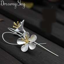 DreamySky 100% Real Silver Color Jewelry Korean Bijoux Vintage Large Flower Earrings For Women Pendientes Brincos 2024 - buy cheap