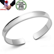 OMHXZJ Wholesale Fashion Classic Simple Woman Child Gift Smooth Concave 999 Sterling Silver Bracelet Bangle Open Adjustable SZ81 2024 - buy cheap