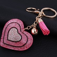 Novelty Rhinestone heart Tassel Keychains Keyring Fashion Heart Metal Crystal Pink Key Chains Purse Pendant Gift for Women 2024 - buy cheap