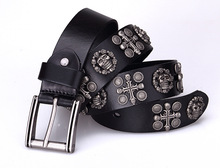 Free Shipping,100% cow leather buckle belt.genuine leather rivet belts,mens fashion skull belt.new punk 2024 - buy cheap