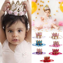 Boiiwant Birthday One Two Crown Flower Tiara Headband for Baby Girls Cute Party Hair Bands Headwear Accessories Hot Gifts 2024 - buy cheap