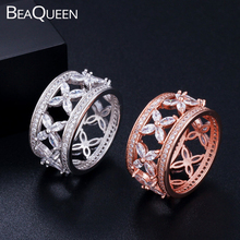 Женские свадебные кольца BeaQueen, свадебные с кубическим Цирконом и цветком розового золота, ювелирные изделия R083 2024 - купить недорого