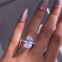 Kristi Tina Fashion Luxury White Silver Zircon Ring Lady Elegant Big AAA Zircon Oval Rhinestone Wedding Bridal Ring Jewelry 2019 2024 - buy cheap