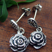 Thai silver 925 sterling silver Thai silver earrings Rose Authentic Thai craft free shipping 2024 - buy cheap