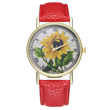 2020 новые модные женские кварцевые наручные часы с рисунком подсолнуха женские часы relogio feminino кожаный ремешок часы дропшиппинг B50 2022 - купить недорого
