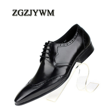 ZGZJYWM New First Layer of Cowhide Men's Pointed Toe Formal Business Genuine Leather Wedding Casual Flat Patent Oxford Men Shoes 2024 - buy cheap