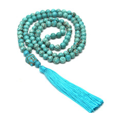 New 6mm Natural Green Stone 108 Mala Buddha Head Charm Tassel Long Necklace Yoga Healing  Jewelry Women Sweater Chain Wholesale 2024 - buy cheap