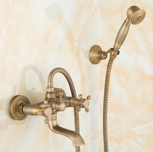 New arrival Fashion Antique Brass Design Bathroom Shower Faucet Set / Wall Mounted Bronze Dual Handle Bathtub Faucet 2024 - buy cheap